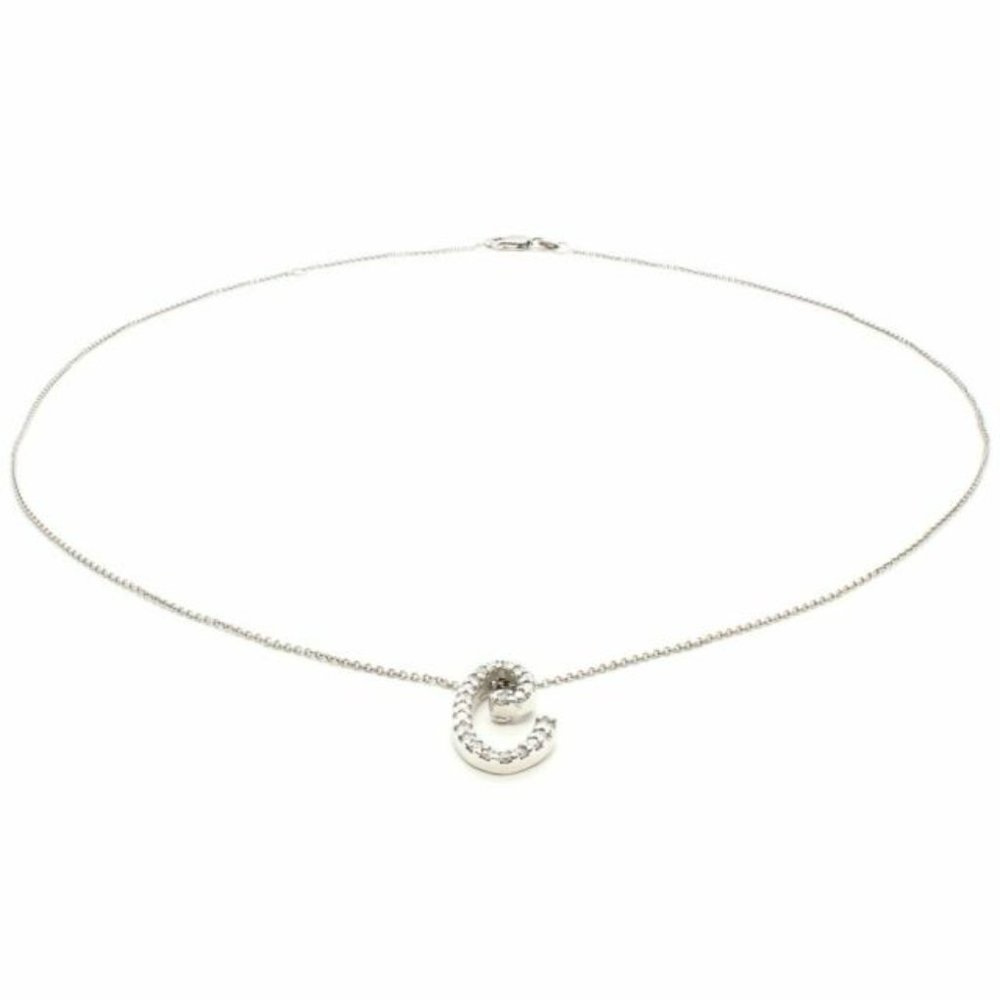 18k WG Cursive Letter C Diamond Pendant Necklace - Picture 3 of 7